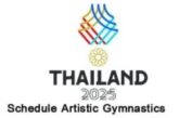 ตารางการแข่งขันกีฬายิมนาสติกศิลป์ ใน กีฬา Seagame Thailand 2025