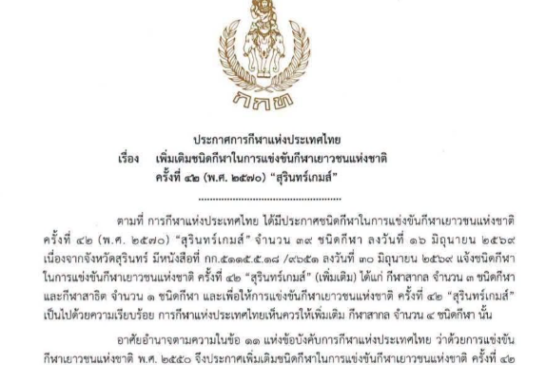 กีฬาเยาวชนแห่งชาติครั้งที่ 42 (2570) สุรินทร์เกมส์